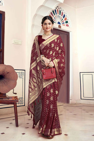 Maroon Georgette Silk Saree _Kumari Sarees