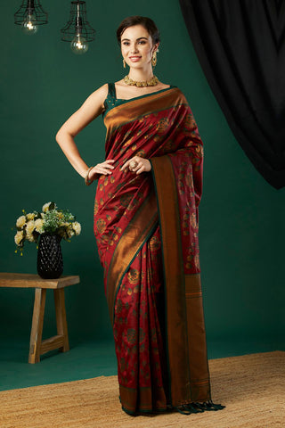 Maroon Banarasi Silk Saree_Kumari Sarees
