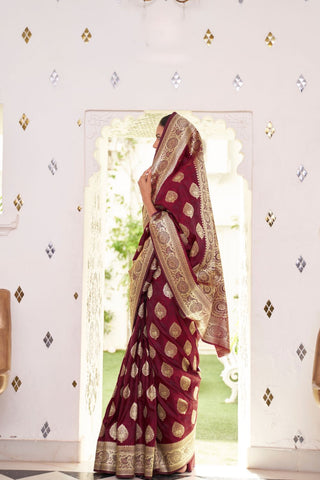 MAROON PURE SATIN WEAVING SILK SAREE