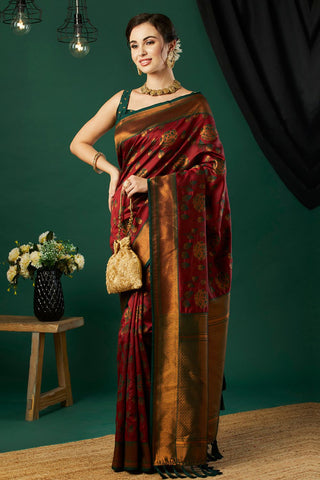 Maroon Banarasi Silk Saree_Kumari Sarees