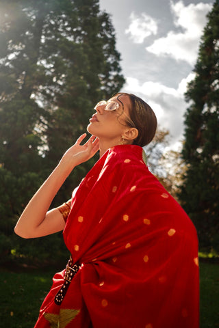 Maroon Handloom Weaving Khadi Silk Saree