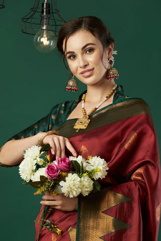 Maroon Banarasi Silk Saree_Kumari Sarees