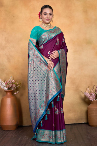 Maroon Banarasi Silk Saree Zari With Rich Pallu_Kumari Sarees