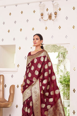 MAROON PURE SATIN WEAVING SILK SAREE