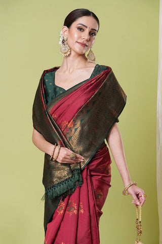 Maroon Banarasi Silk Saree_Kumari Sarees