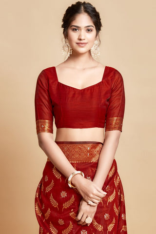 Maroon Linen Chanderi Saree