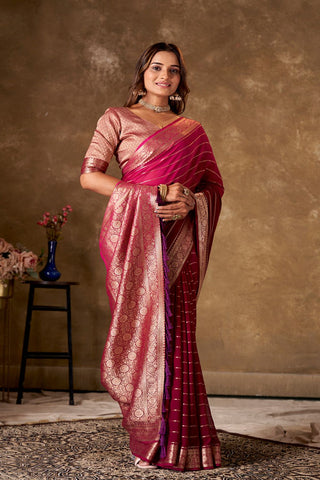 Maroon Georgette Silk Saree_Kumari Sarees