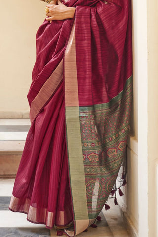 Maroon Handloom Tussar Silk Saree_Kumari Sarees