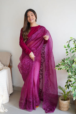 PURPLE SOFT PURE ORGANZA SAREE