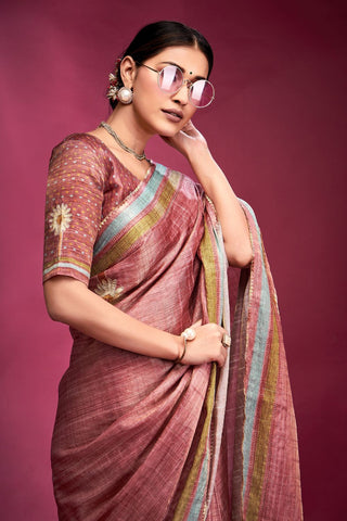 Maroon Tussar Saree with Hand based Work