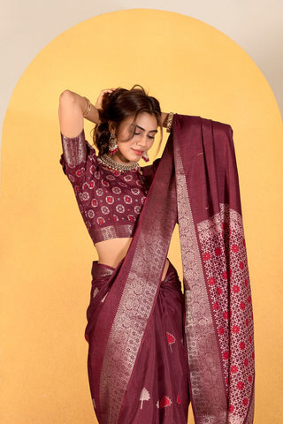 Maroon Soft Dola Silk Saree