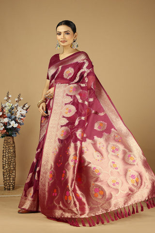 Maroon Soft Organza Silk Saree_Kumari Sarees