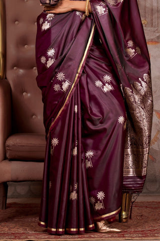 Maroon Pure Satin Weaving Silk Saree_Kumari Sarees