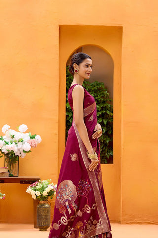 Maroon Dola Silk Saree_Kumari Sarees