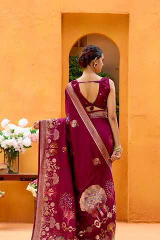 Maroon Dola Silk Saree_Kumari Sarees