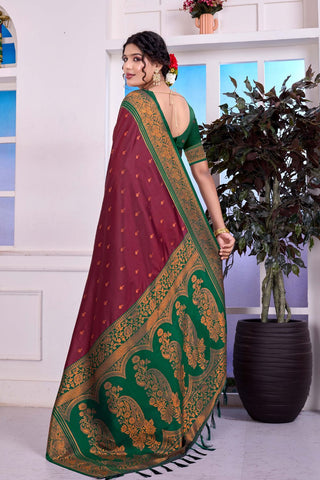 Maroon Soft Silk Banarasi Pattu Saree_Kumari Sarees