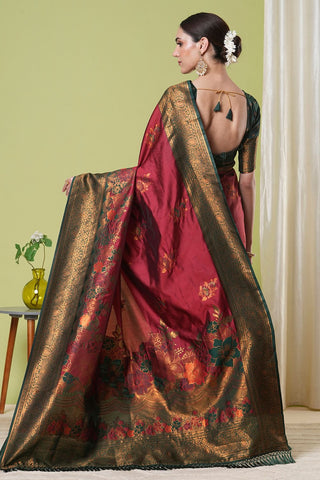 Maroon Banarasi Silk Saree_Kumari Sarees