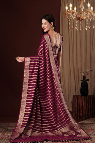 Maroon Pure Georgette with Gold Zari Work