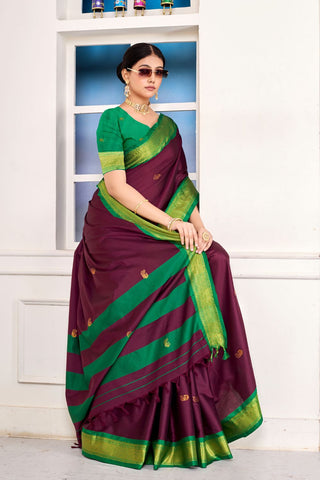 Maroon Paithni Cotton Silk Gold Weaving Border_Kumari Sarees