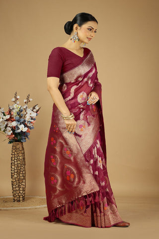 Maroon Soft Organza Silk Saree_Kumari Sarees