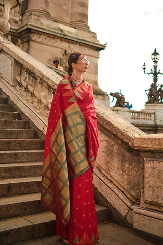 Maroon Handloom Weaving Khadi Silk Saree