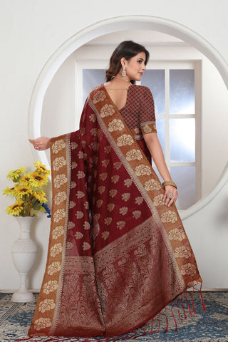 MAROON CHANDERI COTTON SAREE