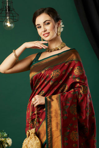 Maroon Banarasi Silk Saree_Kumari Sarees