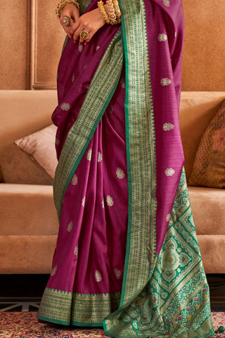 Maroon Patola Silk Saree With Sambalpuri Pallu_Kumari Sarees