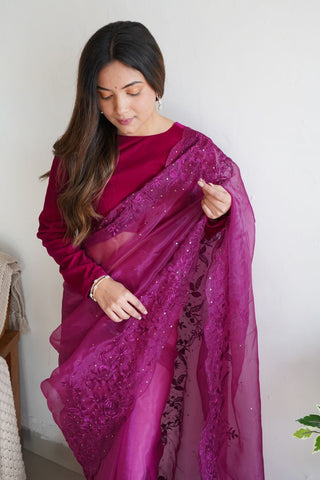 PURPLE SOFT PURE ORGANZA SAREE