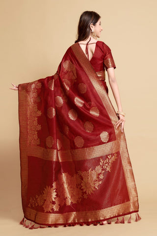 MAROON LINEN CHANDERI SAREE