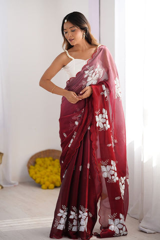 Maroon Chiffon Silk Saree