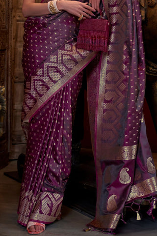 MAROON PURE SATIN HANDLOOM WEAVING SAREE