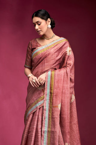 Maroon Tussar Saree with Hand based Work