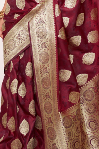 MAROON PURE SATIN WEAVING SILK SAREE