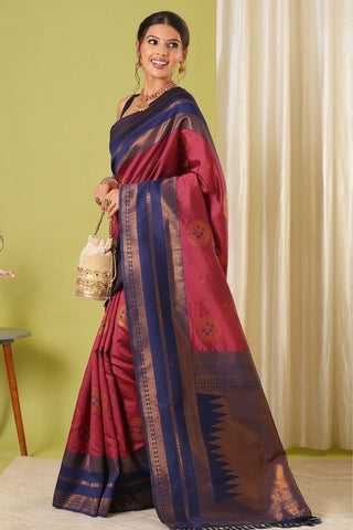 Maroon Banarasi Silk Saree_Kumari Sarees