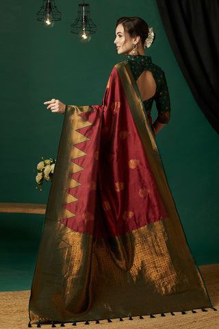 Maroon Banarasi Silk Saree_Kumari Sarees