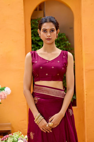 Maroon Dola Silk Saree_Kumari Sarees