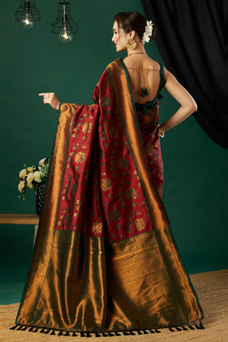 Maroon Banarasi Silk Saree_Kumari Sarees