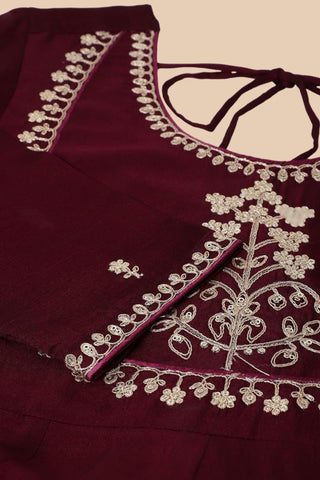 Maroon Plain Silk Embroidery Kurta Set_Kumari Sarees