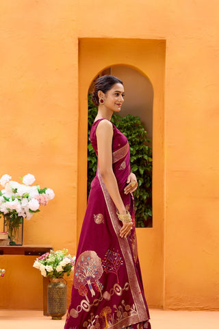 Maroon Dola Silk Saree_Kumari Sarees
