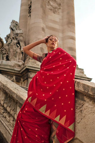 Maroon Handloom Weaving Khadi Silk Saree