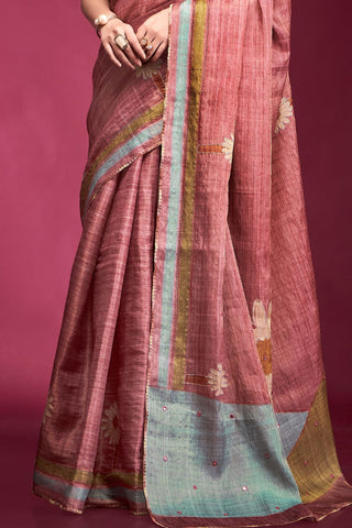 Maroon Tussar Saree with Hand based Work