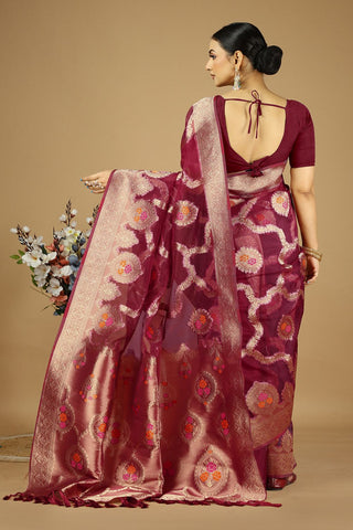 Maroon Soft Organza Silk Saree_Kumari Sarees