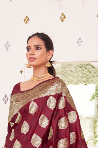 MAROON PURE SATIN WEAVING SILK SAREE