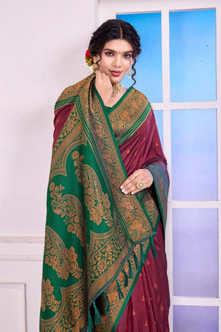 Maroon Soft Silk Banarasi Pattu Saree_Kumari Sarees