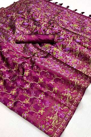 Maroon Organza Parsi Handloom Weaving Silk Saree