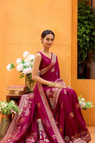 Maroon Dola Silk Saree_Kumari Sarees