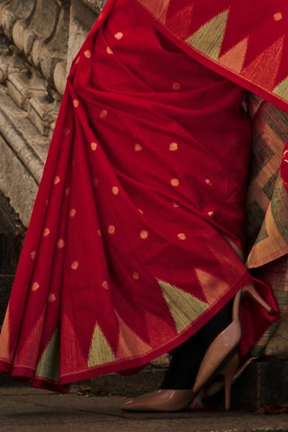 Maroon Handloom Weaving Khadi Silk Saree