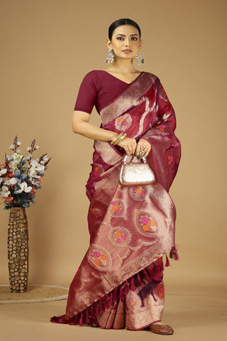 Maroon Soft Organza Silk Saree_Kumari Sarees