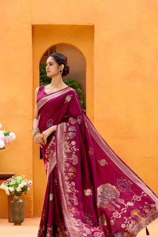 Maroon Dola Silk Saree_Kumari Sarees